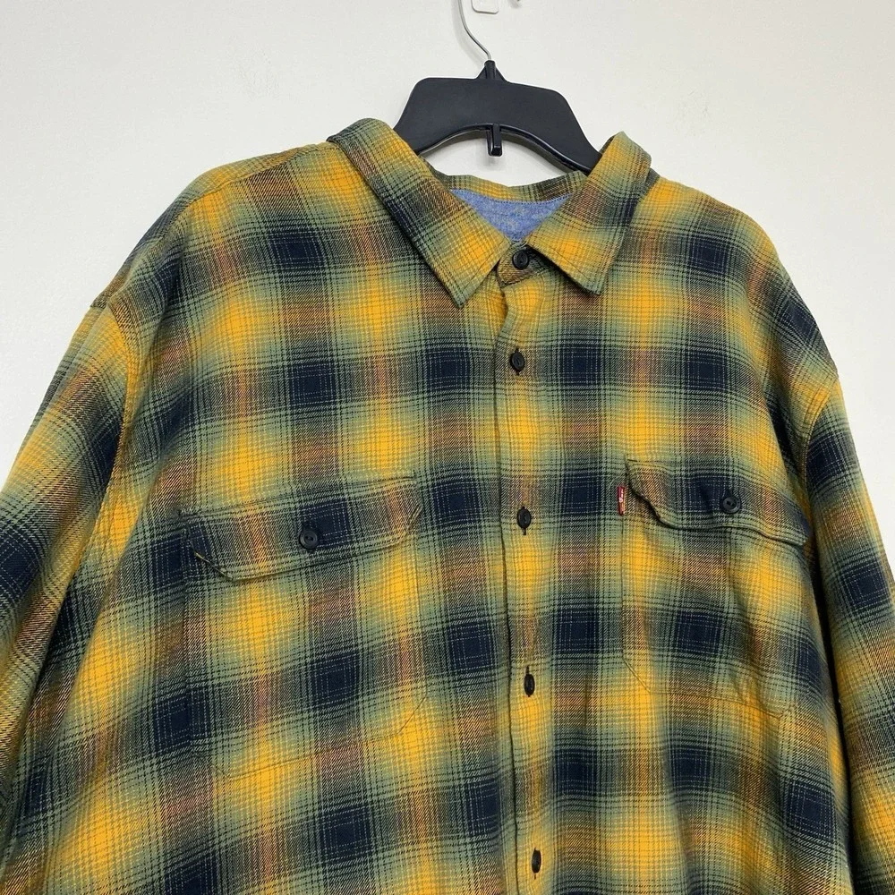 Levis Mens 3XL Flannel Button Up Shirt The Worker Relaxed Fit Plaid Orange Multi
